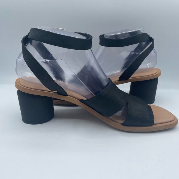 Lucky Brand Pemal Black Leather Sandals Heels Straps Buckle Womens 9 - Picture 5 of 8